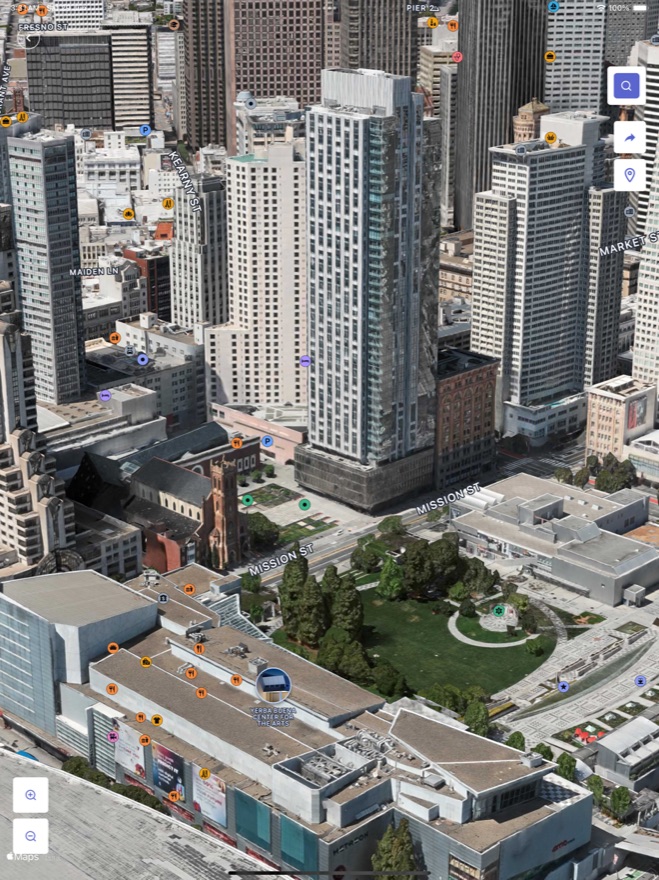 3D satellite view of a city with a park