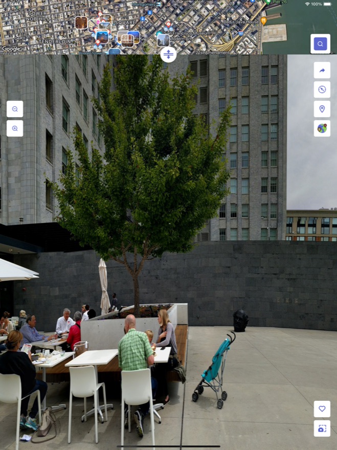 Street view of a cafe plaza